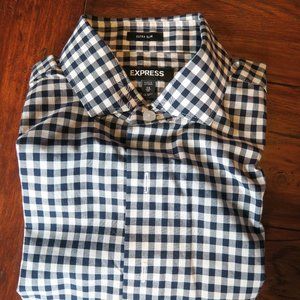 Express Men's Long Sleeve Extra Slim Dress Shirt (Navy/White Checker) XS